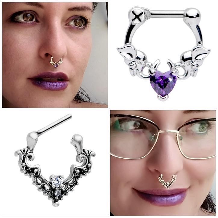 BodyCandy 16G 1/4 Purple Heart Gem Royal Valentine Cartilage Clicker — detail and construction