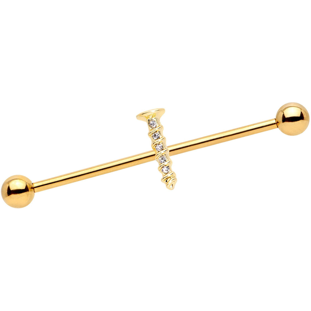 BodyCandy 14G Clear Gem Gold Tone Screw Industrial Barbell 38mm — main product shot