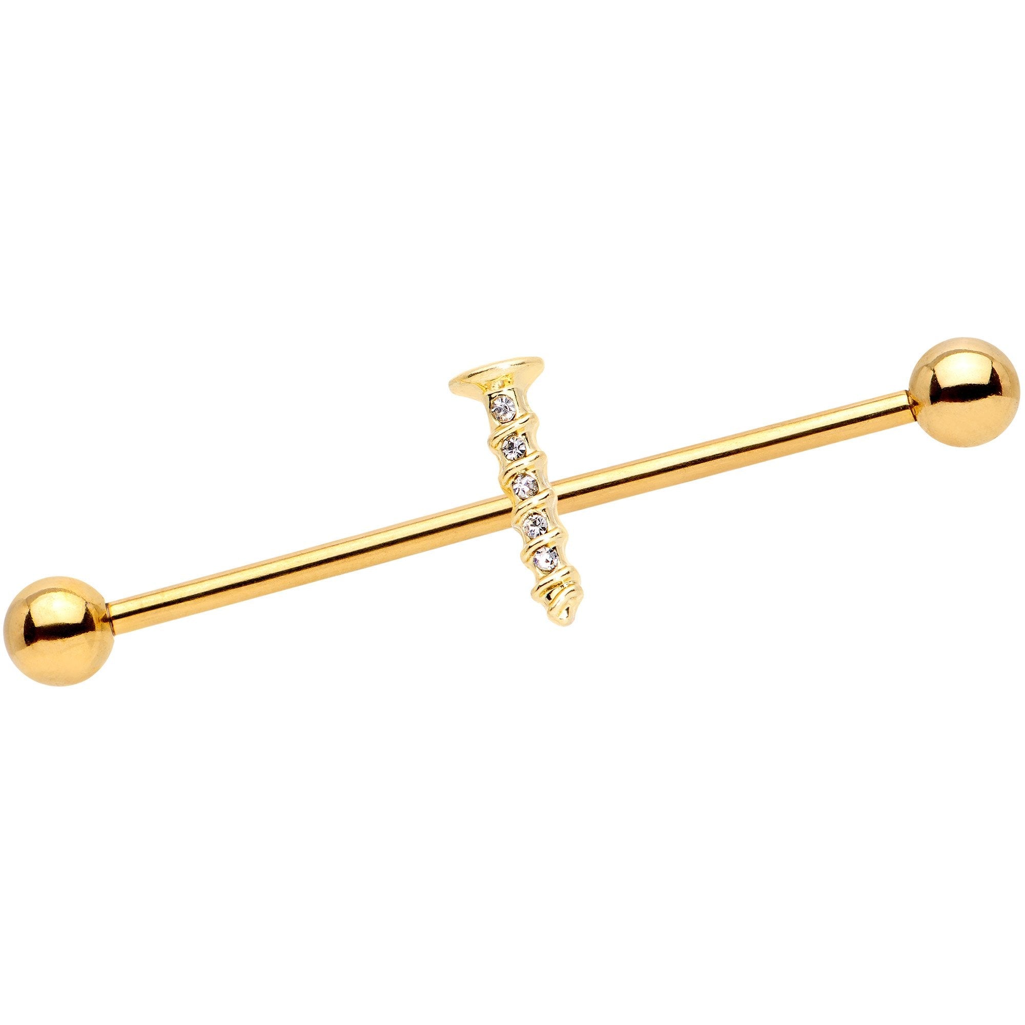 BodyCandy 14G Clear Gem Gold Tone Screw Industrial Barbell 38mm — main product shot