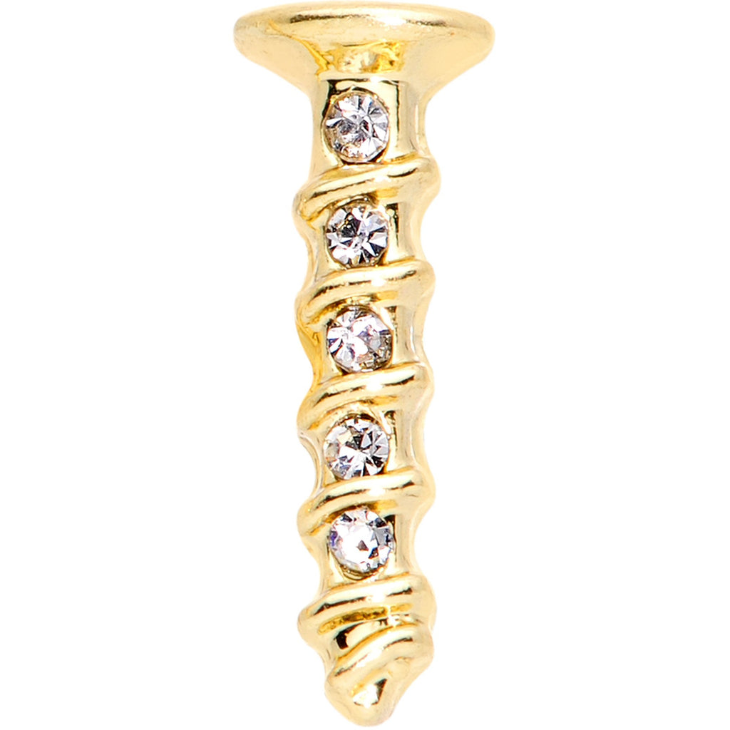 BodyCandy 16G 1/4 Clear Gem Gold Tone Screw Cartilage Tragus Earring — detail and construction