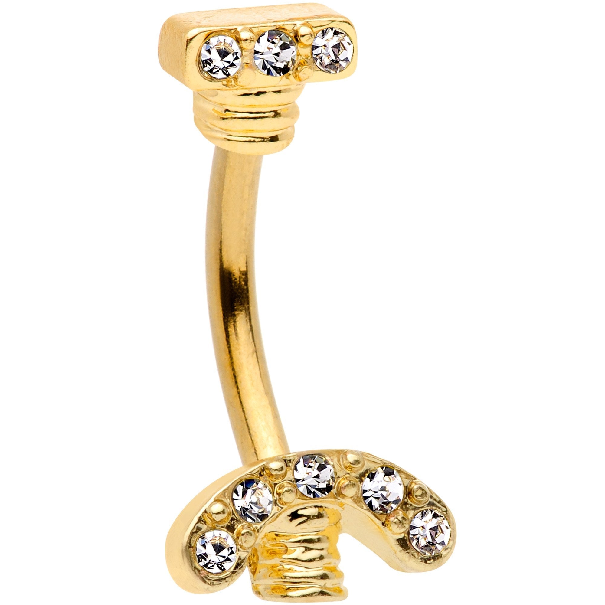 BodyCandy Clear Gem Gold Tone Nuts for Bolts Double Mount Belly Ring — main product shot