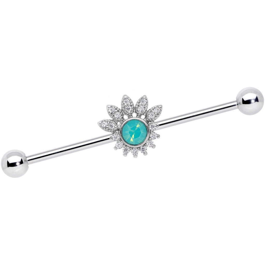 BodyCandy 14G Clear CZ Gem Green Faux Opal Diadem Industrial Barbell 38mm — main product shot