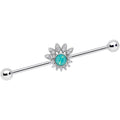 BodyCandy 14G Clear CZ Gem Green Faux Opal Diadem Industrial Barbell 38mm — main product shot
