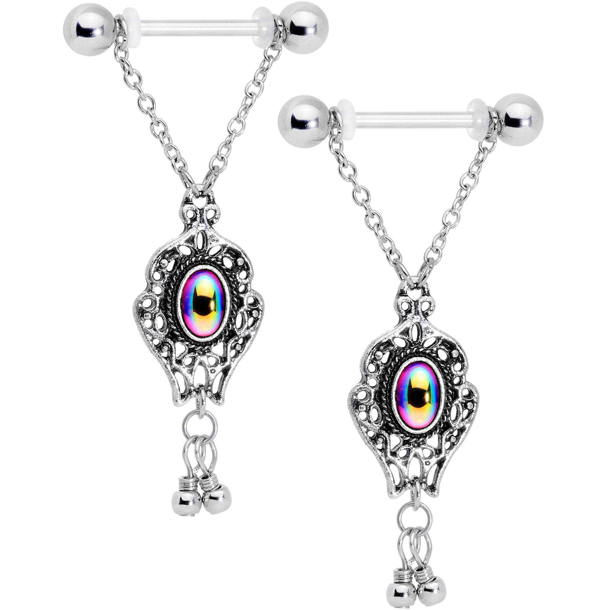BodyCandy 14G Aurora Orb Victorian Virtue Dangle Barbell Nipple Ring Set — main product shot