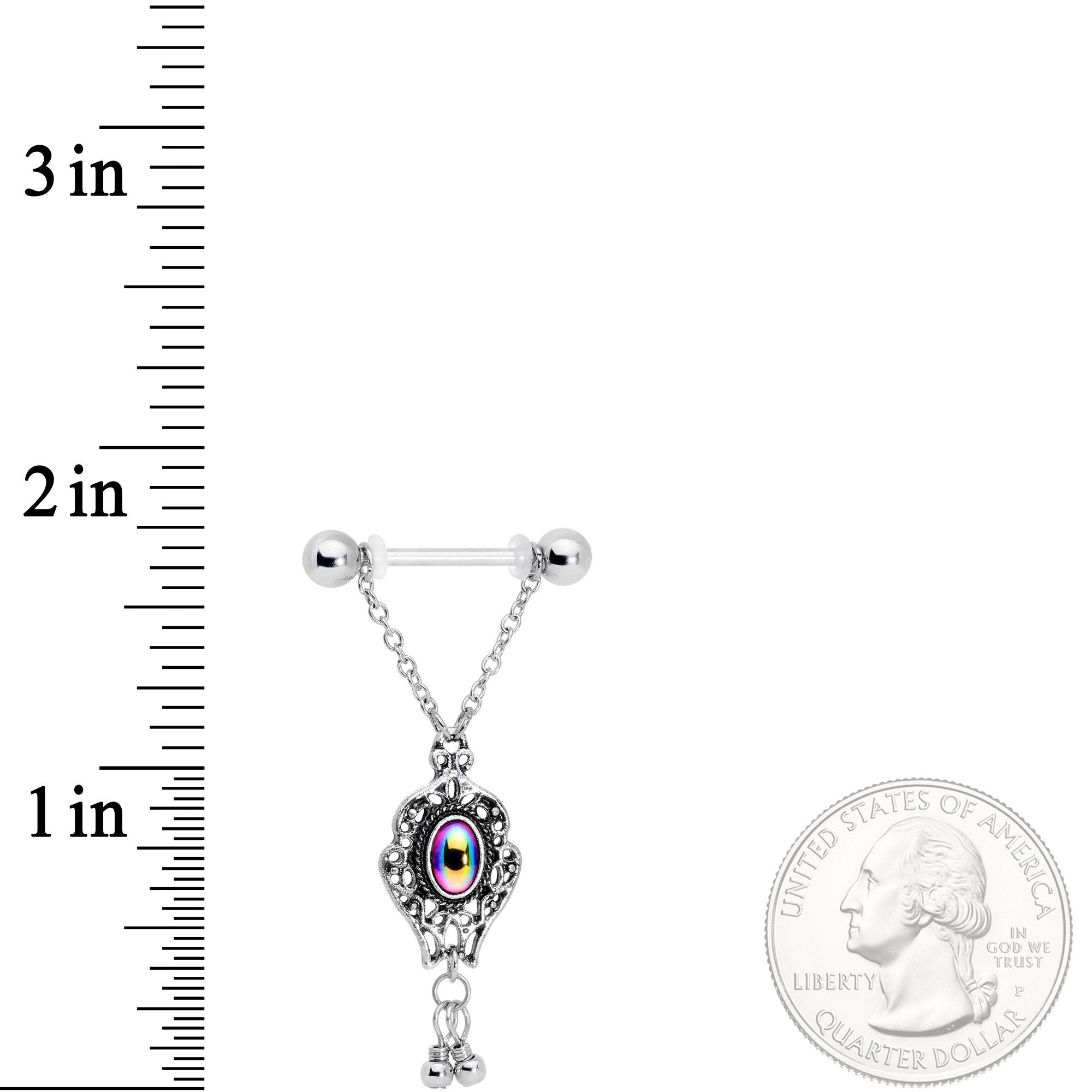 BodyCandy 14G Aurora Orb Victorian Virtue Dangle Barbell Nipple Ring Set — detail and construction