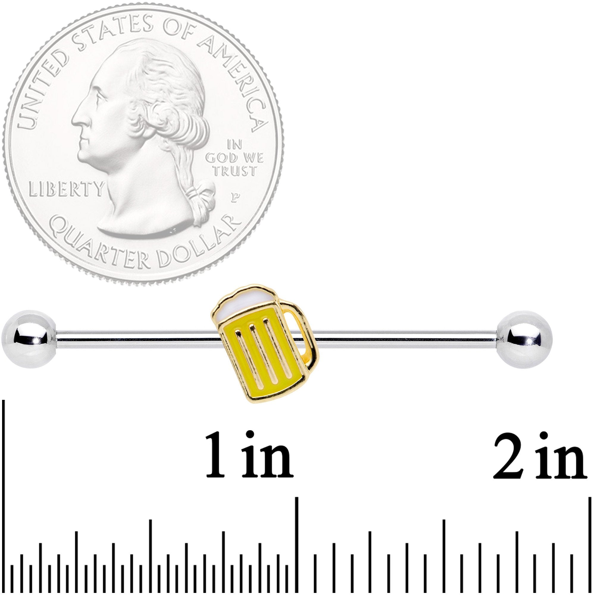 BodyCandy 14G St Patricks Day Frosty Beer Mug Barbell Industrial 38mm — detail and construction
