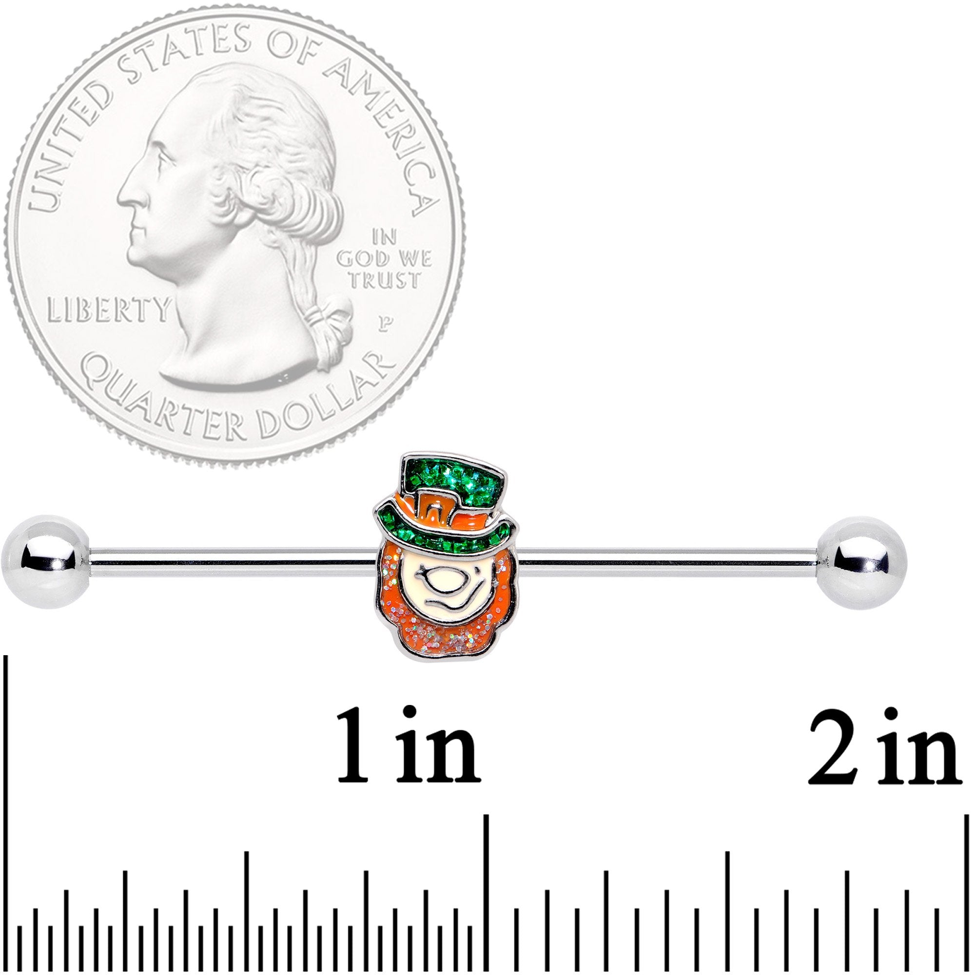 BodyCandy 14G St Patricks Day Leprechaun Barbell Industrial 38mm — detail and construction