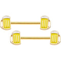 BodyCandy 5/8 Gold Tone St Patricks Day Frosty Beer Mug Barbell Nipple Ring Set — main product shot