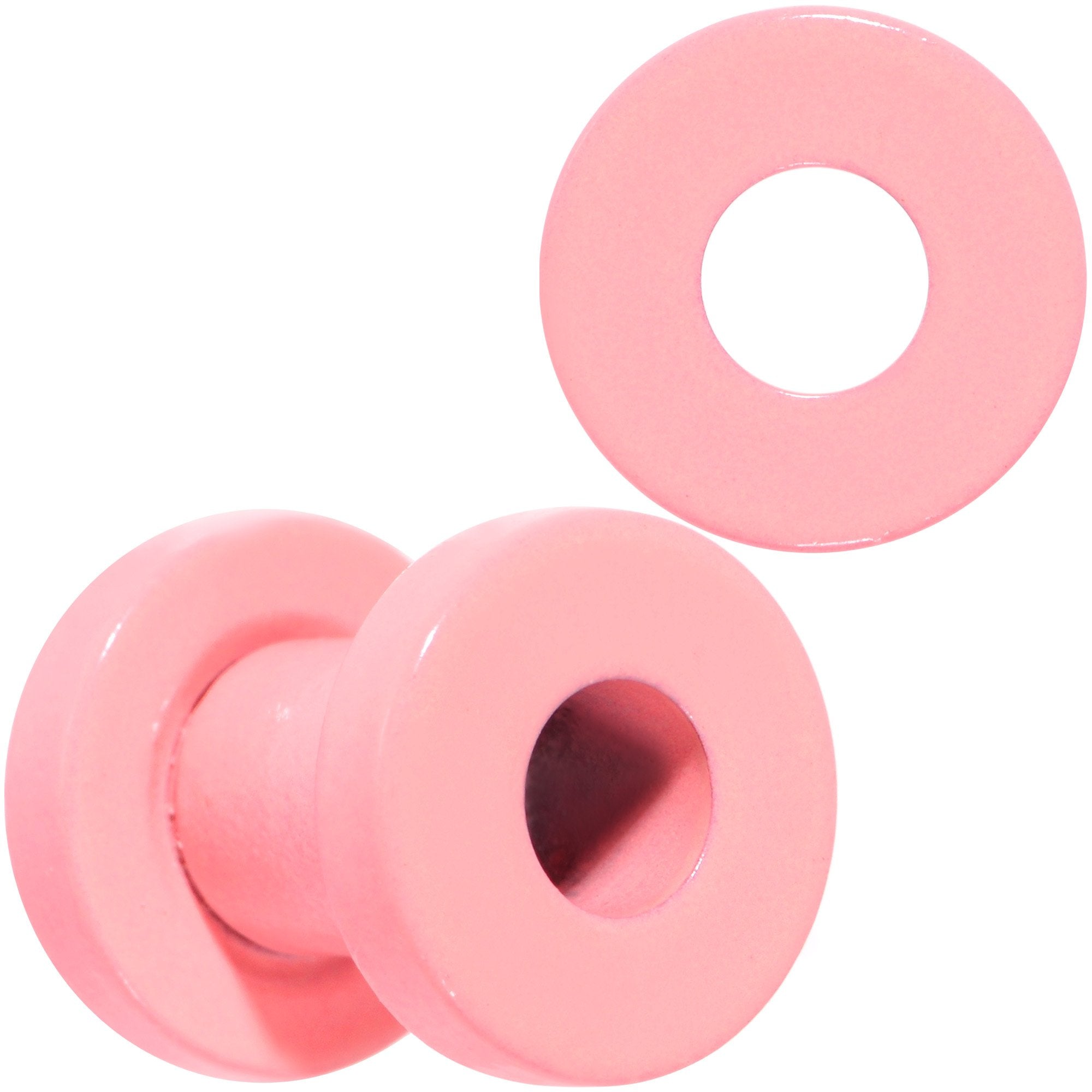 BodyCandy Sweet Pastel Pink Screw Fit Tunnel Plug Set 16G to 19mm — detail close-up