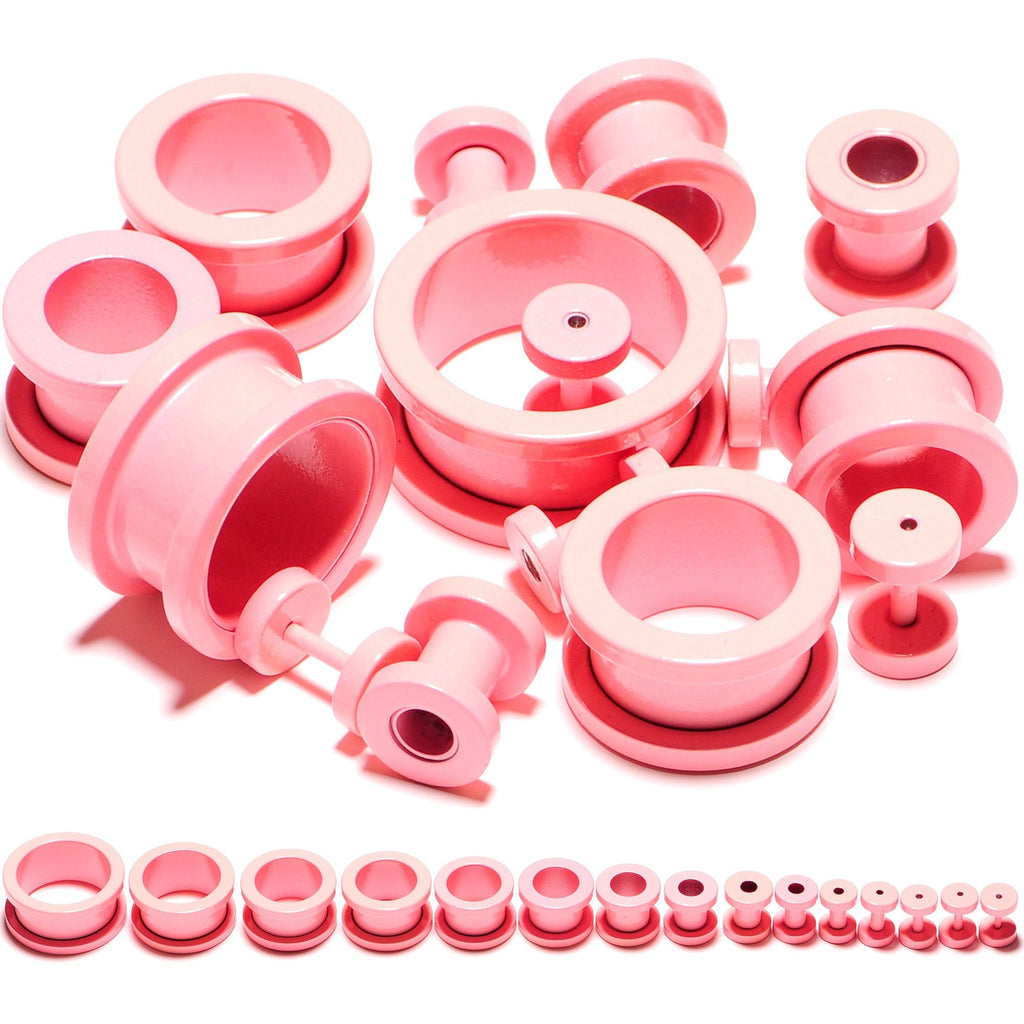 BodyCandy Sweet Pastel Pink Screw Fit Tunnel Plug Set 16G to 19mm — main product shot