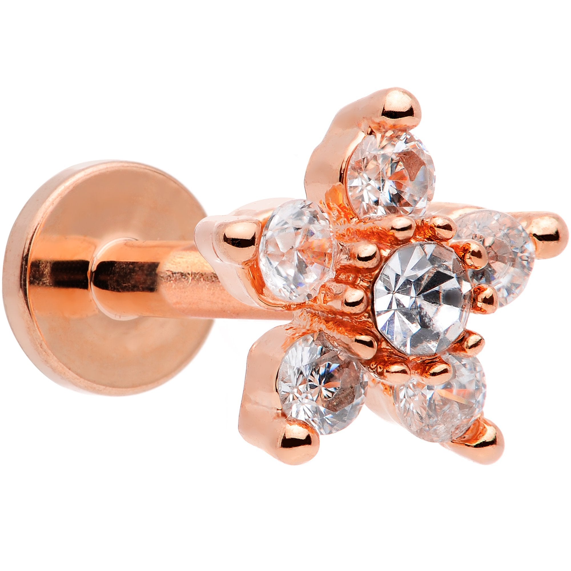 BodyCandy 16G 1/4 Clear CZ Star Rose Gold Tone Internally Threaded Labret — main product shot