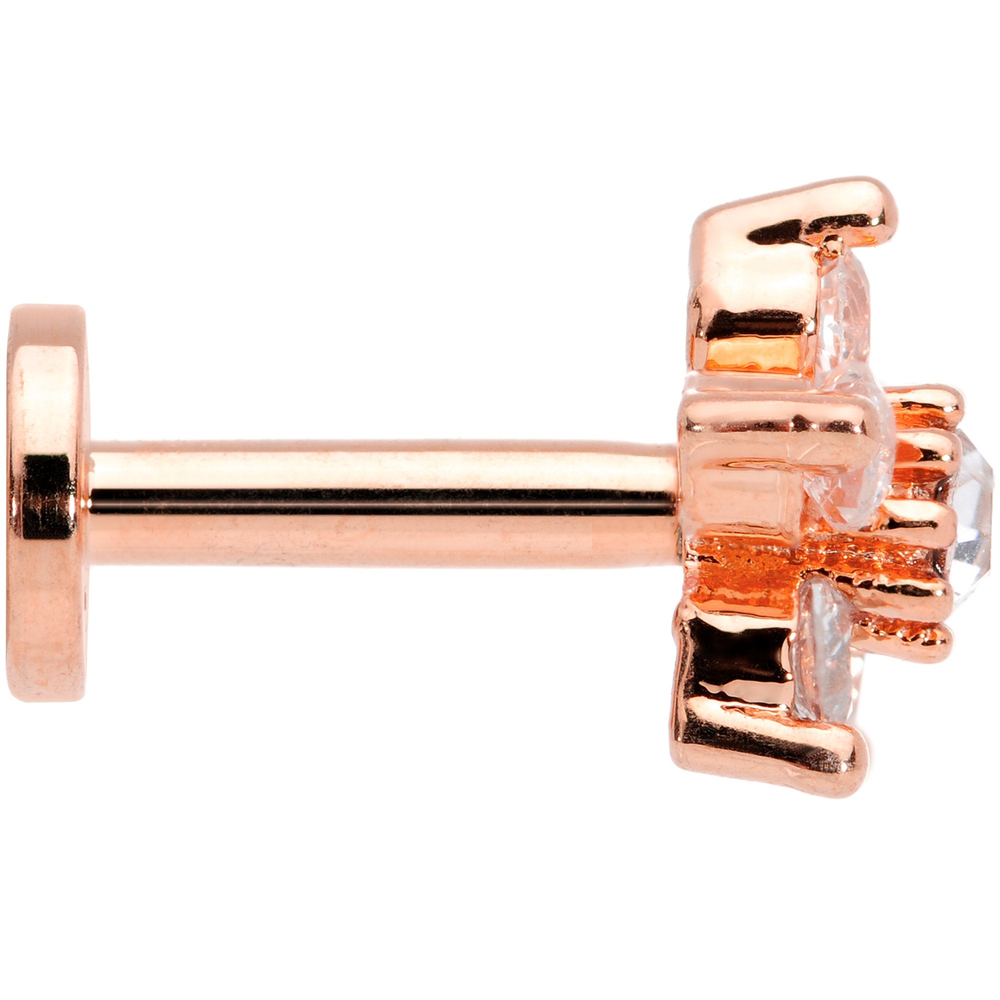 BodyCandy 16G 1/4 Clear CZ Star Rose Gold Tone Internally Threaded Labret — detail and construction