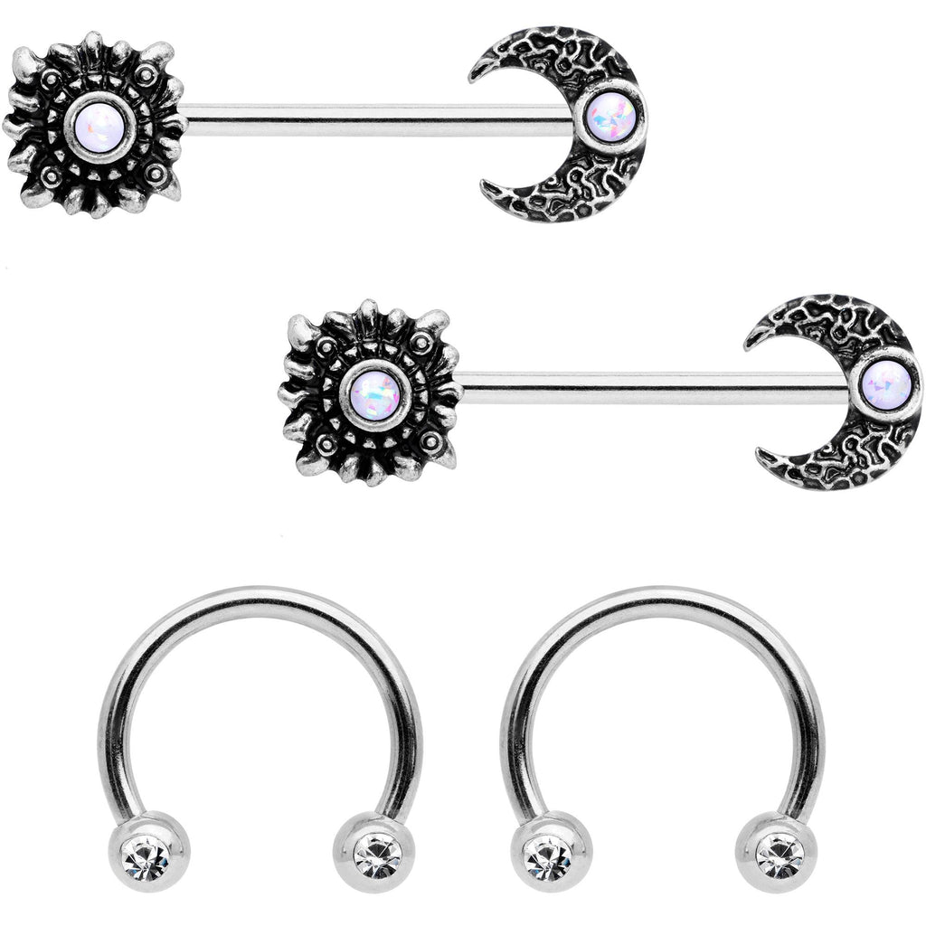 BodyCandy 14G 9/16 Clear Gem Sun Moon Horseshoe Barbell Nipple Ring Set — main product shot
