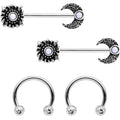 BodyCandy 14G 9/16 Clear Gem Sun Moon Horseshoe Barbell Nipple Ring Set — main product shot