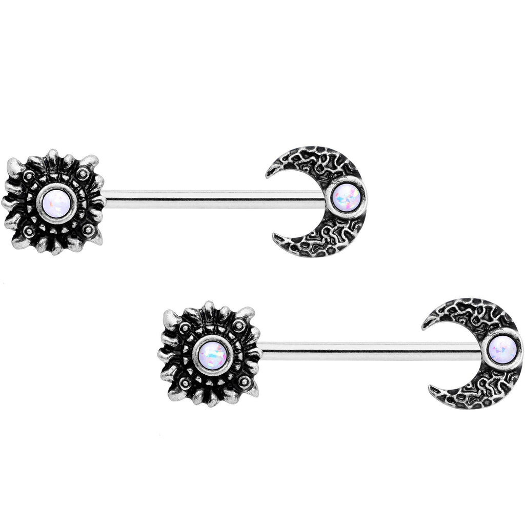 BodyCandy 14G 9/16 Clear Gem Sun Moon Horseshoe Barbell Nipple Ring Set — detail and construction