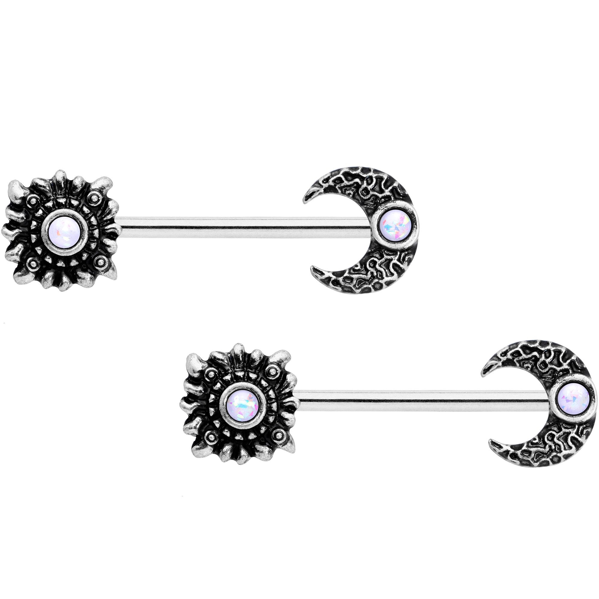 BodyCandy 14G 9/16 Clear Gem Sun Moon Horseshoe Barbell Nipple Ring Set — detail and construction