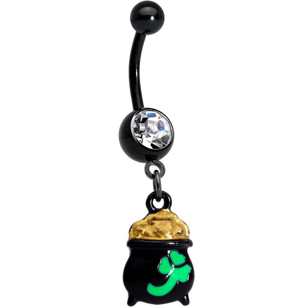 BodyCandy Clear Gem Black Pot of Gold St Patricks Day Dangle Belly Ring — main product shot