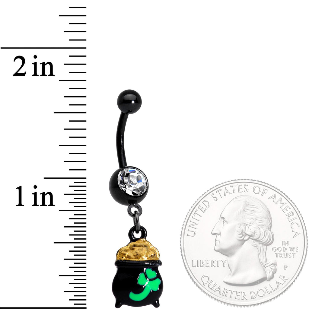 BodyCandy Clear Gem Black Pot of Gold St Patricks Day Dangle Belly Ring — detail and construction