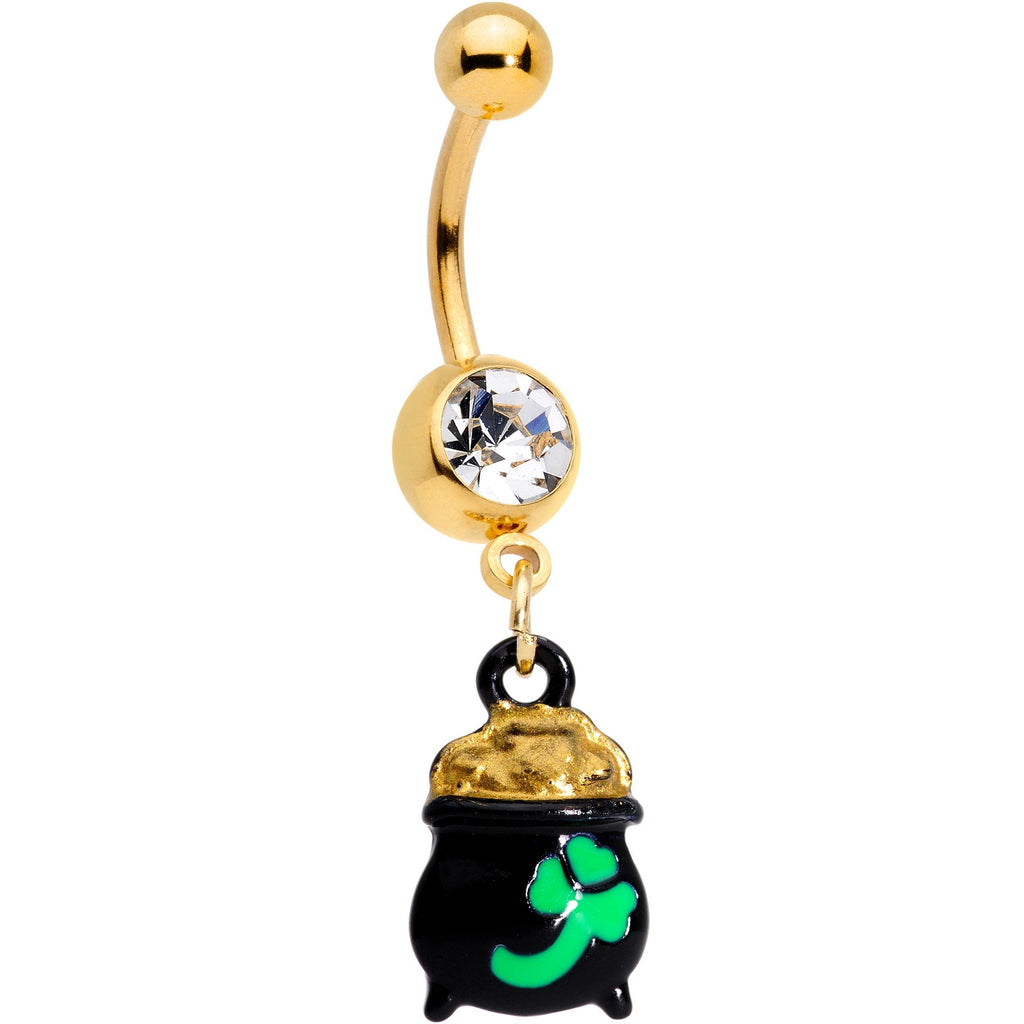 BodyCandy Clear Gem Gold Tone Pot o Gold St Patricks Day Dangle Belly Ring — main product shot