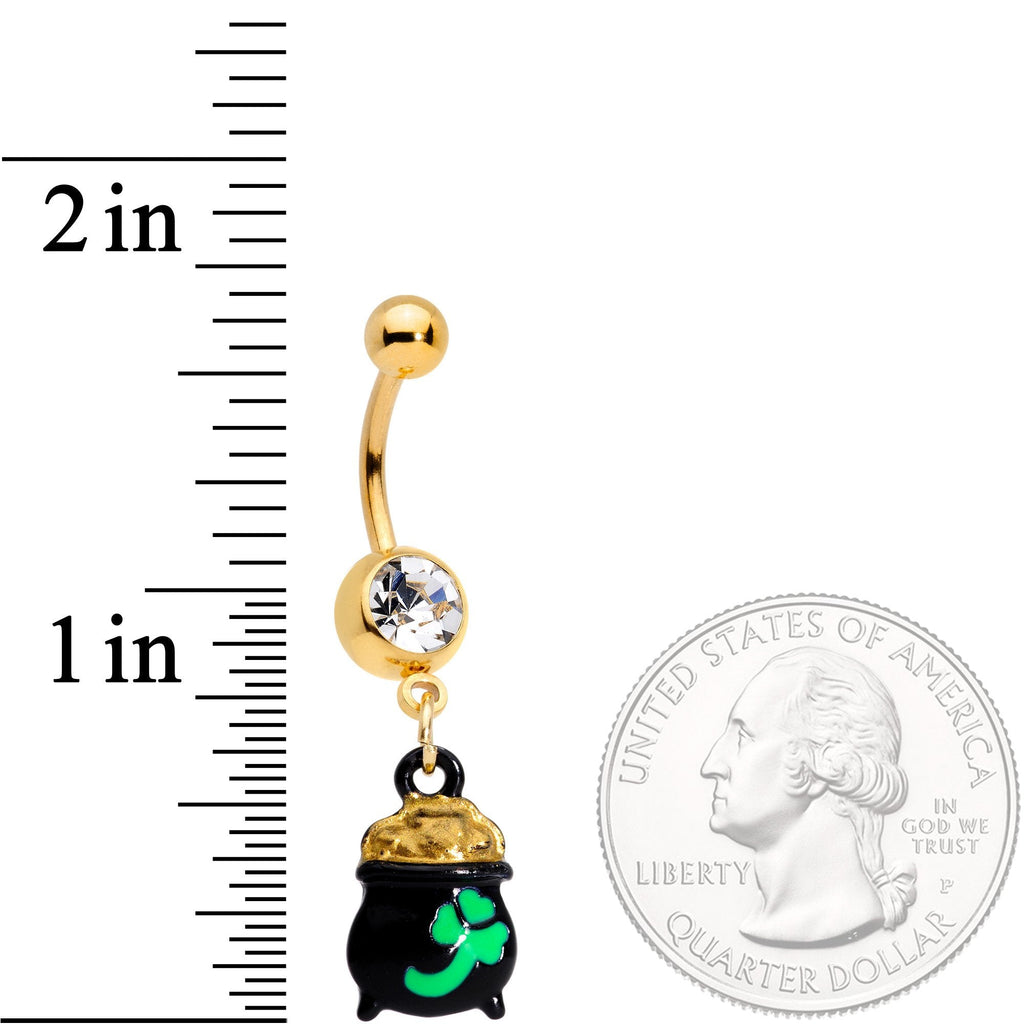 BodyCandy Clear Gem Gold Tone Pot o Gold St Patricks Day Dangle Belly Ring — detail and construction