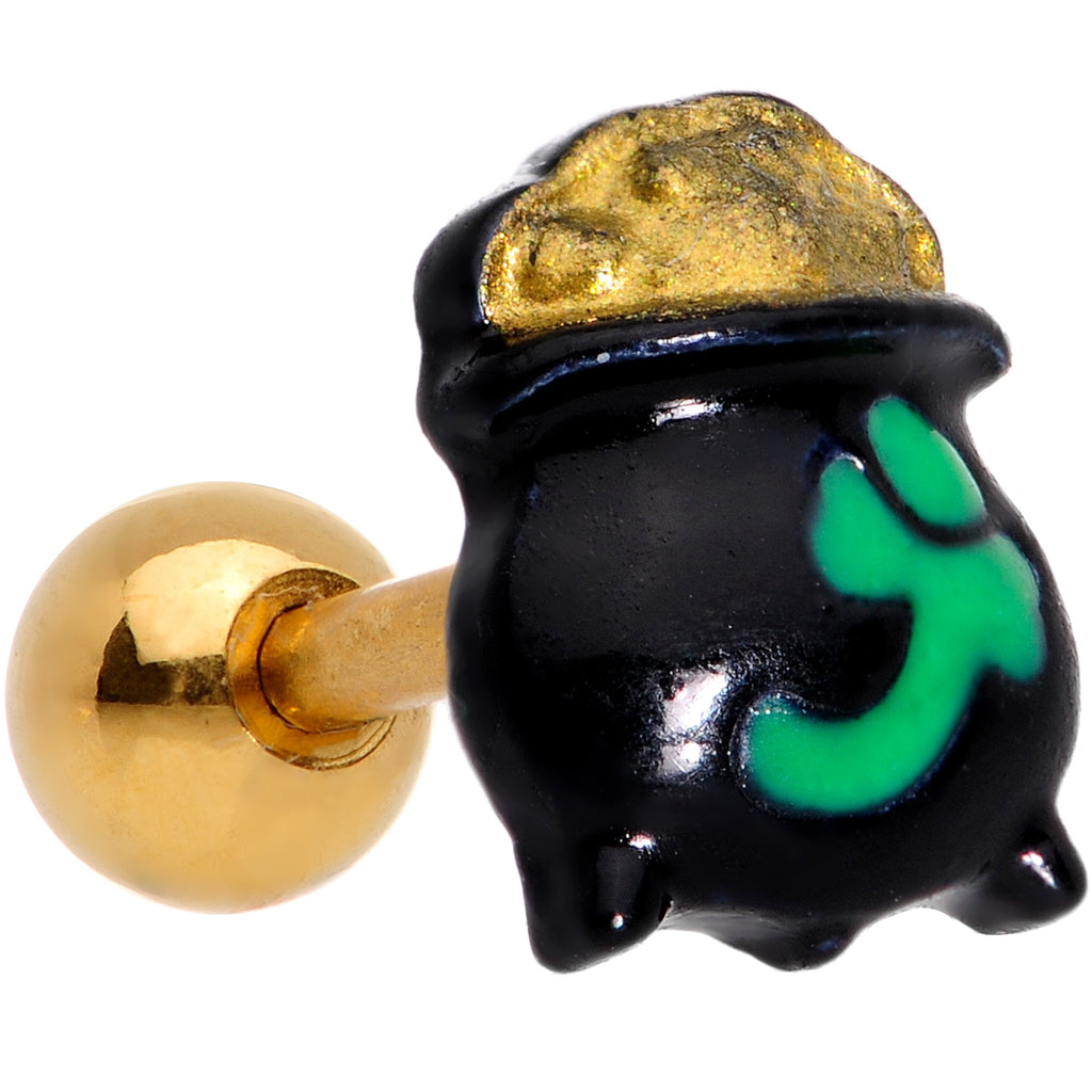 BodyCandy 16G 1/4 Pot of Gold St Patricks Day Cartilage Tragus Earring — main product shot