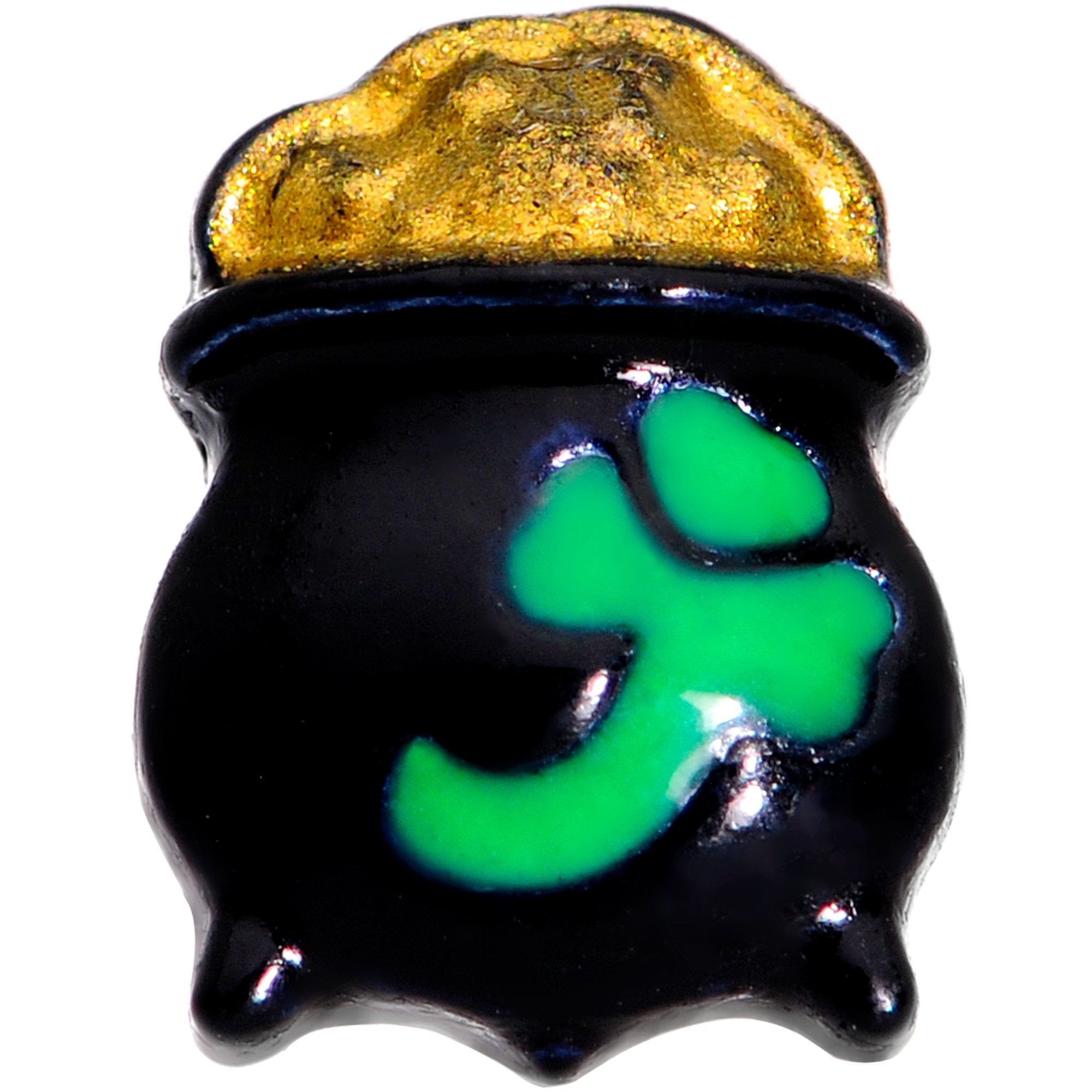 BodyCandy 16G 1/4 Pot of Gold St Patricks Day Cartilage Tragus Earring — detail and construction