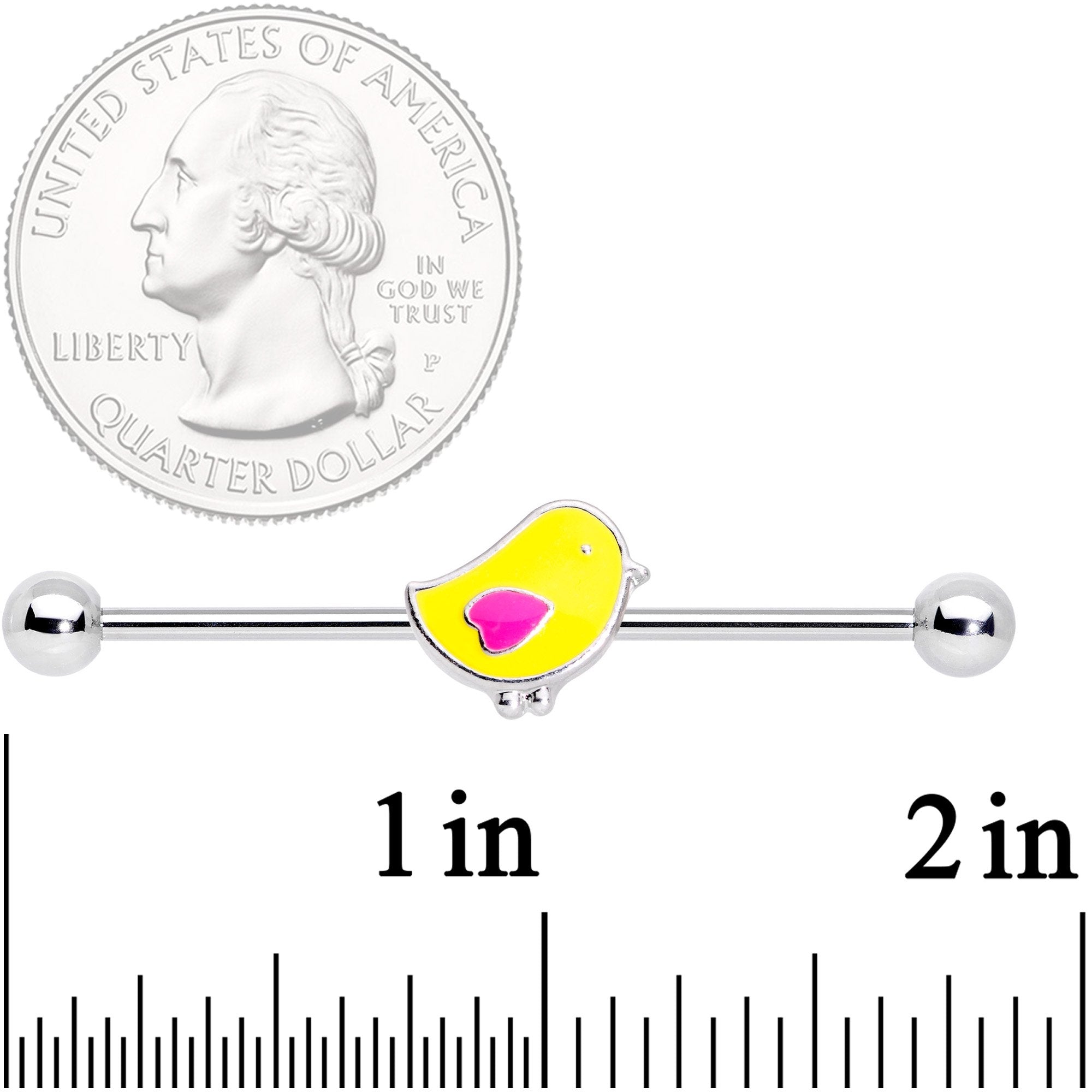 BodyCandy 14G Yellow Easter Chick Industrial Barbell 38mm — detail and construction