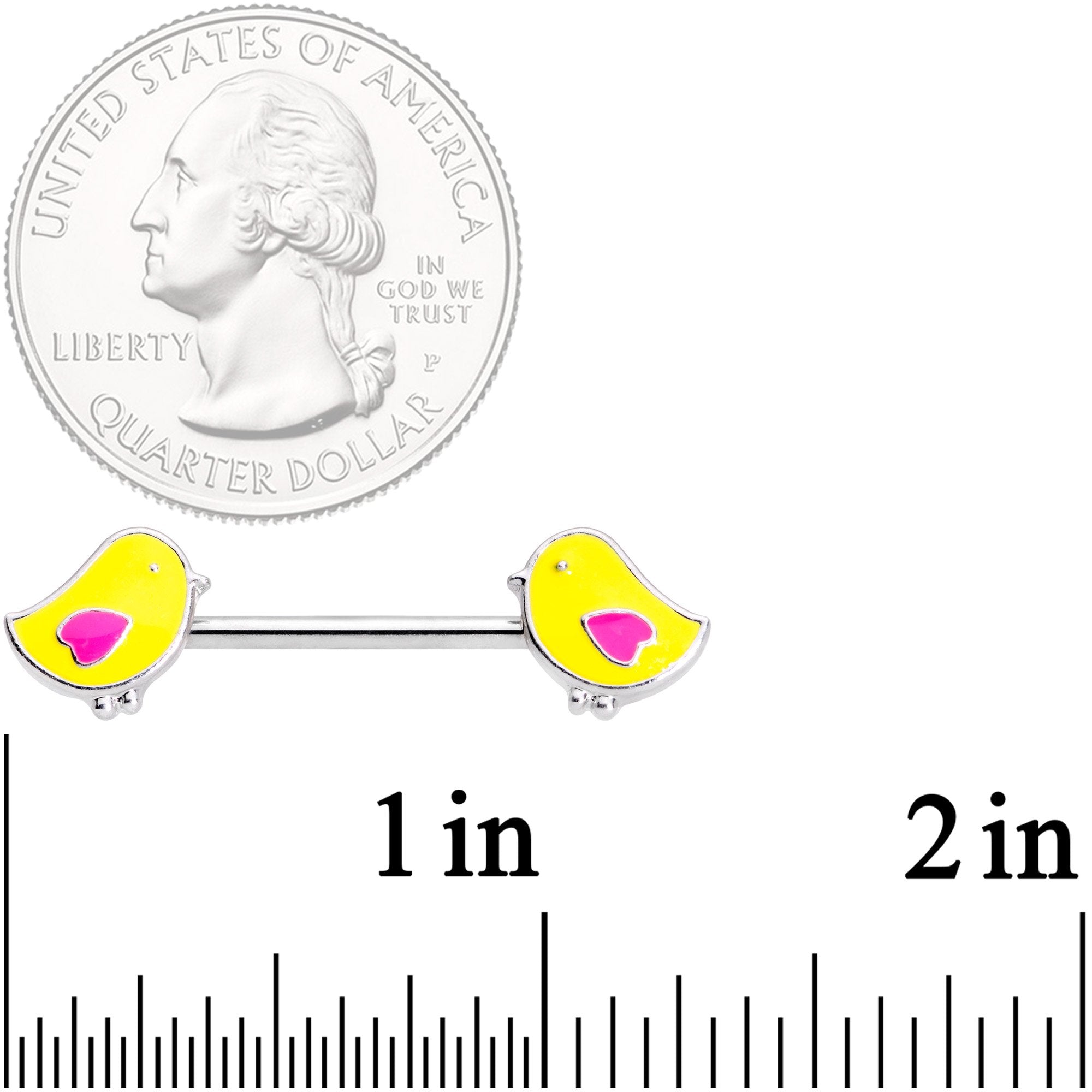 BodyCandy 14G 5/8 Yellow Easter Chicks Barbell Nipple Ring Set — detail and construction