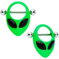 BodyCandy 14G 5/8 Black Gem Green Glow in the Dark Alien Nipple Shield Set — main product shot