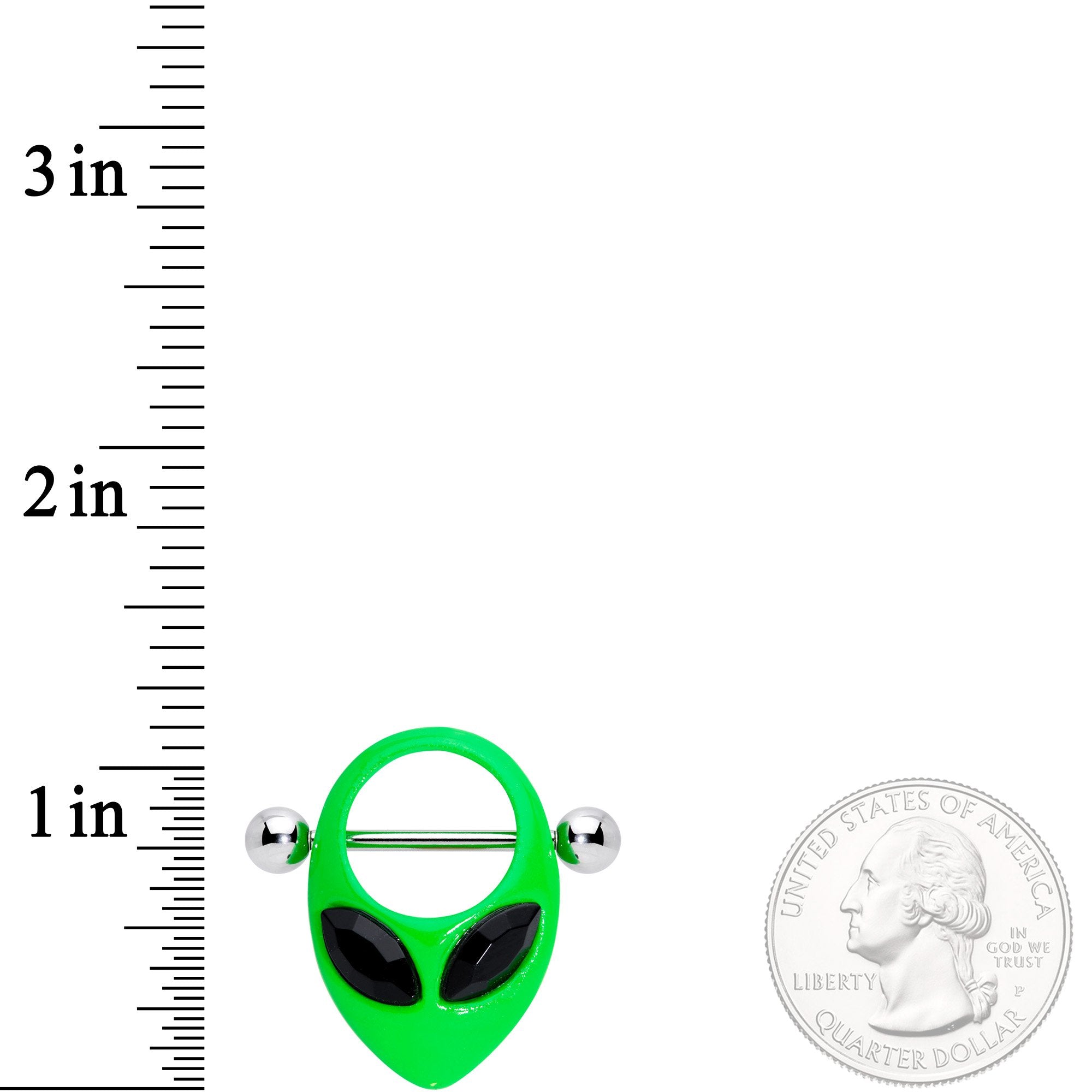 BodyCandy 14G 5/8 Black Gem Green Glow in the Dark Alien Nipple Shield Set — detail and construction