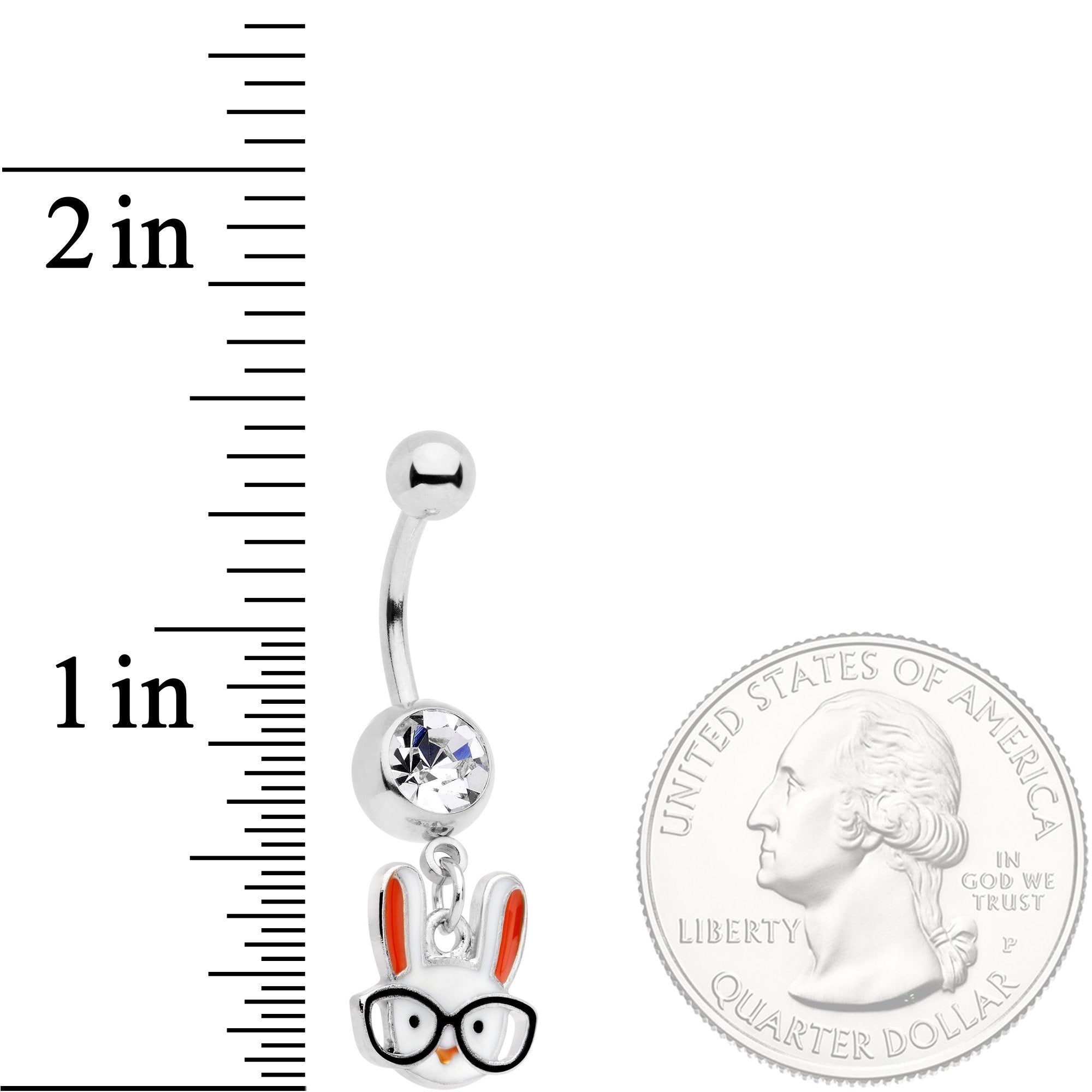 BodyCandy Clear Gem White Nerdy Easter Bunny Dangle Belly Ring — detail and construction