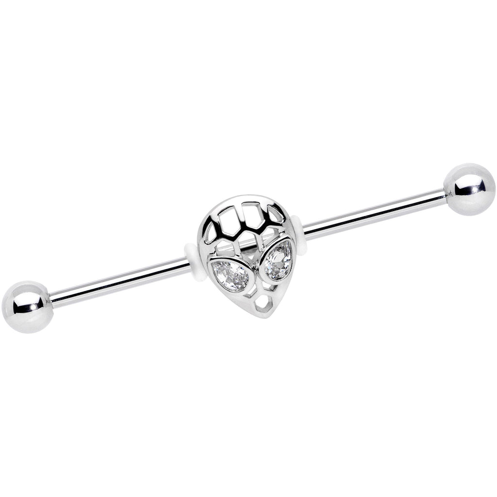 BodyCandy 14G Clear CZ Gem Openwork Alien Industrial Barbell 38mm — main product shot