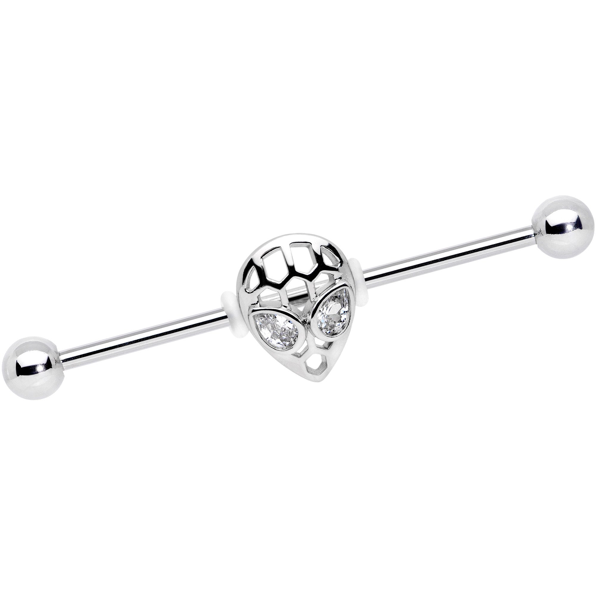 BodyCandy 14G Clear CZ Gem Openwork Alien Industrial Barbell 38mm — main product shot