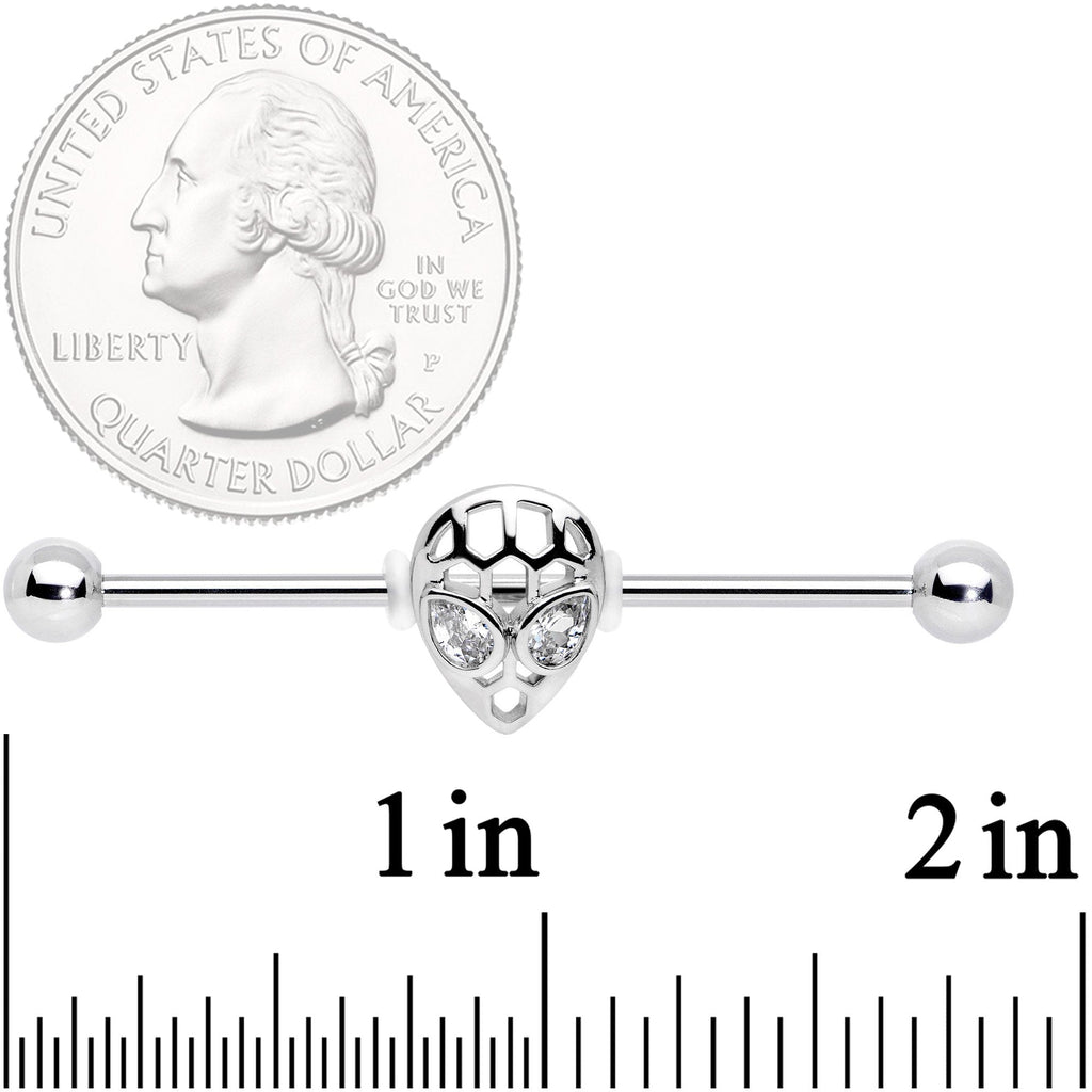 BodyCandy 14G Clear CZ Gem Openwork Alien Industrial Barbell 38mm — detail and construction