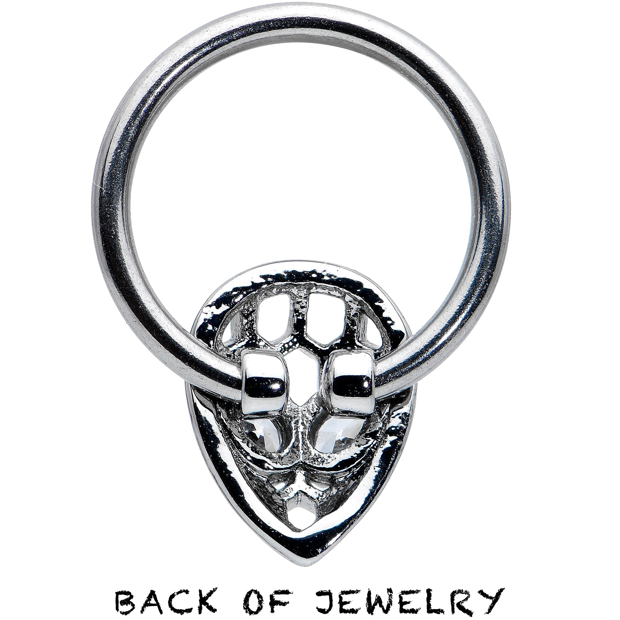 BodyCandy 16G 3/8 Clear CZ Gem Openwork Alien Hinged Segment Ring — branding close-up