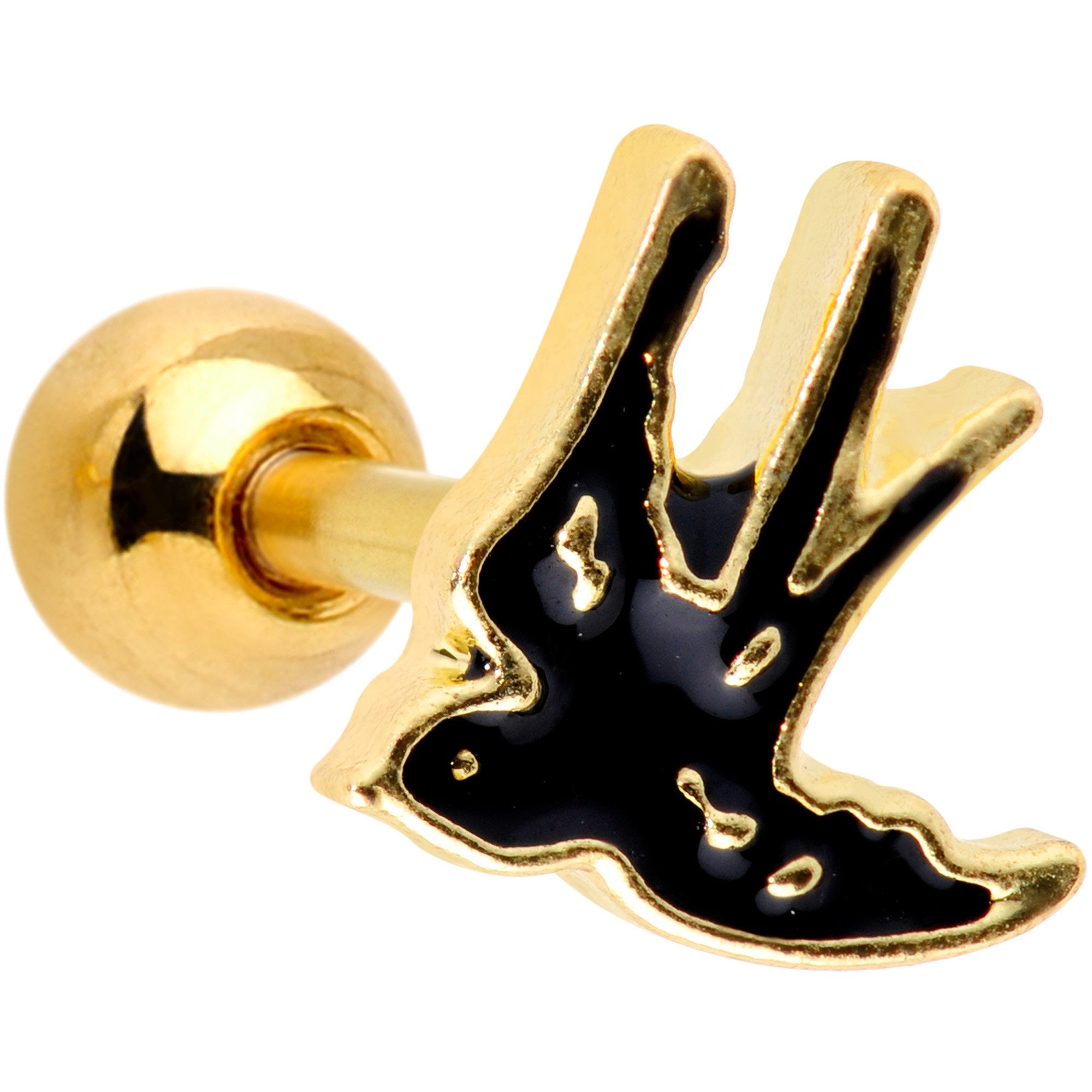 BodyCandy 16G 1/4 Gold Tone Swallow Tattoo Black Bird Cartilage Tragus — main product shot