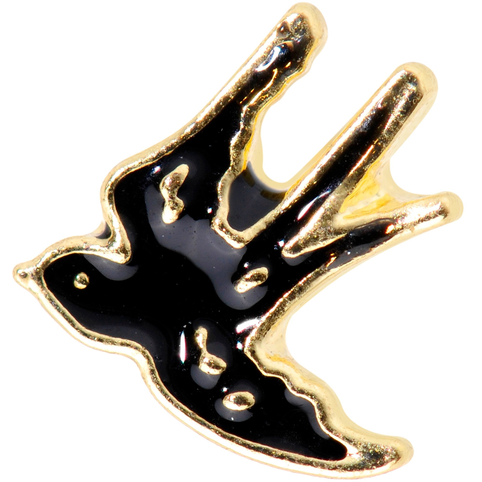 BodyCandy 16G 1/4 Gold Tone Swallow Tattoo Black Bird Cartilage Tragus — detail close-up