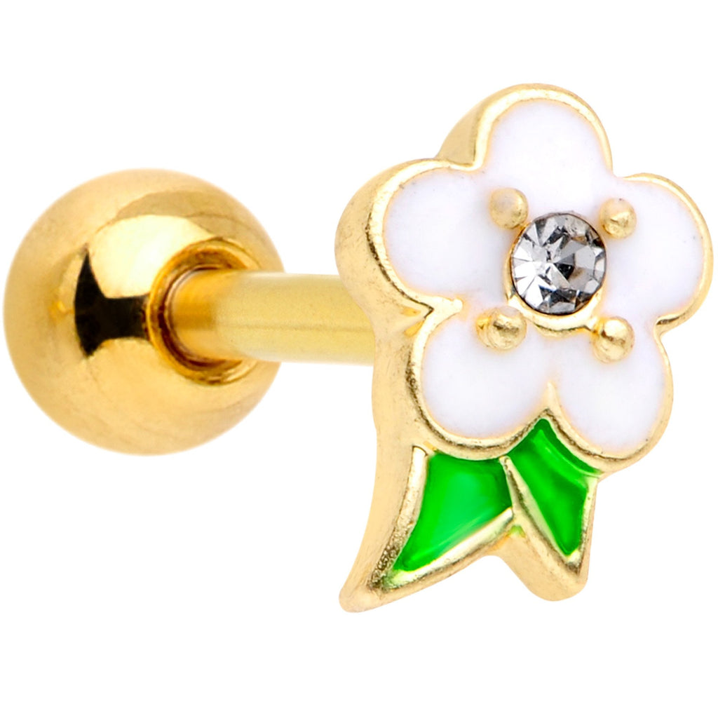 BodyCandy 16G 1/4 Clear Gem Gold Tone White Flower Cartilage Earring — main product shot