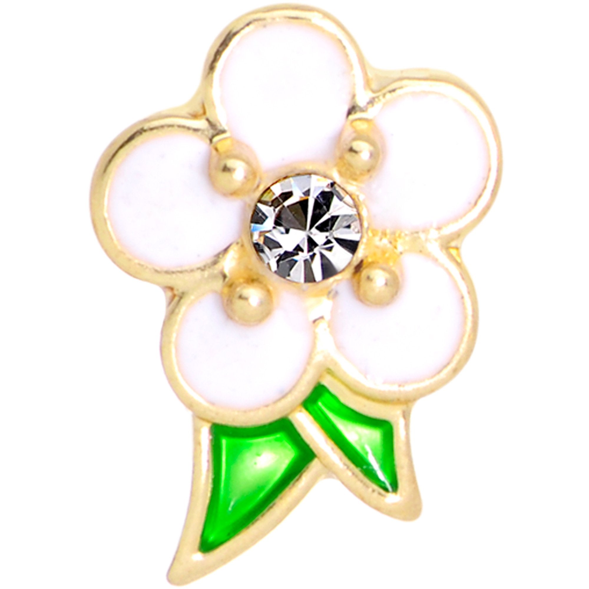 BodyCandy 16G 1/4 Clear Gem Gold Tone White Flower Cartilage Earring — detail and construction