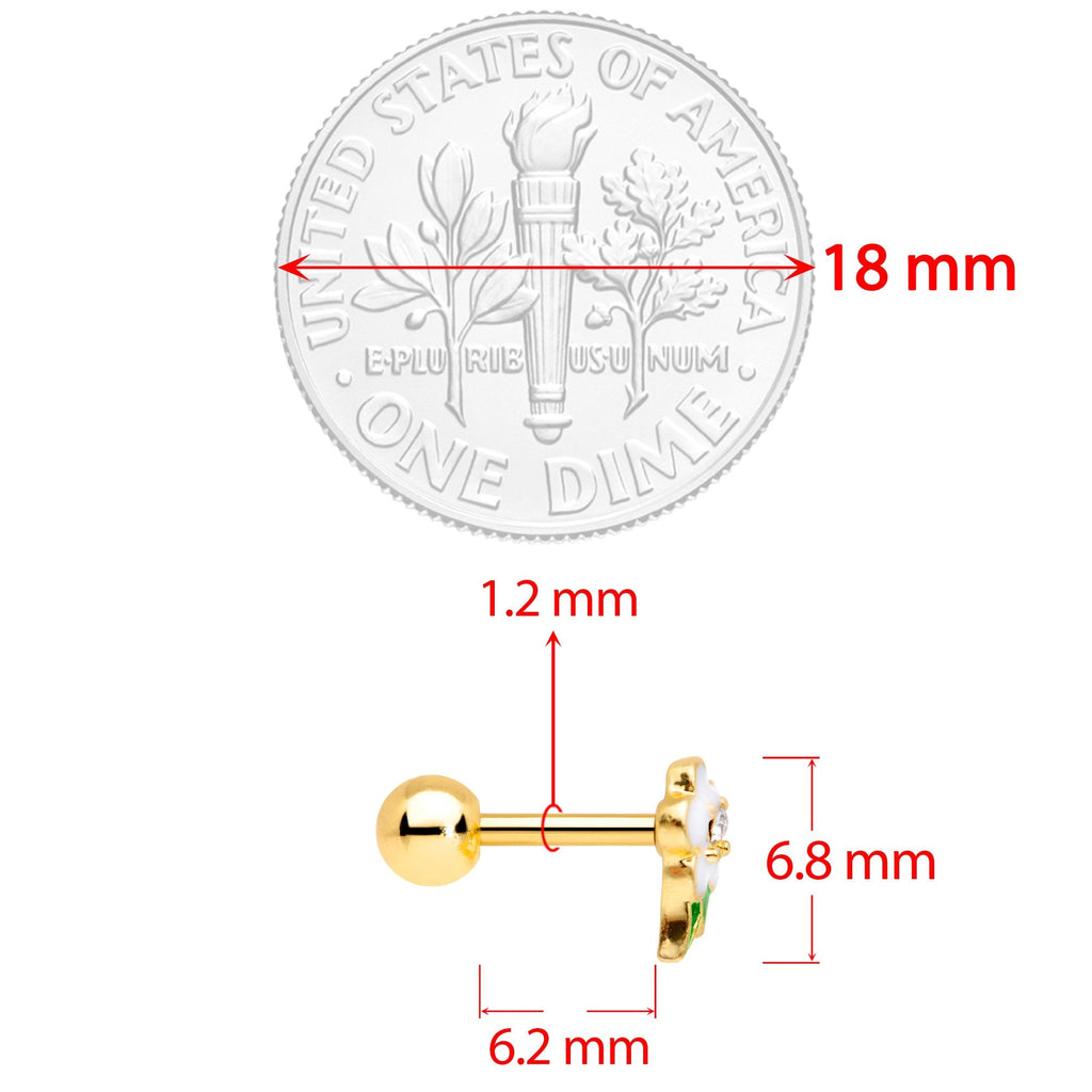 BodyCandy 16G 1/4 Clear Gem Gold Tone White Flower Cartilage Earring — branding close-up
