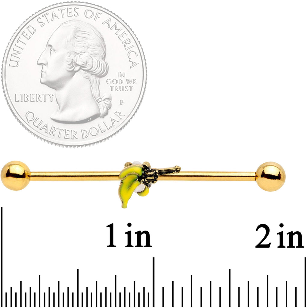 BodyCandy 14G Gold Tone Banana Peel Gun Industrial Barbell 38mm — detail and construction