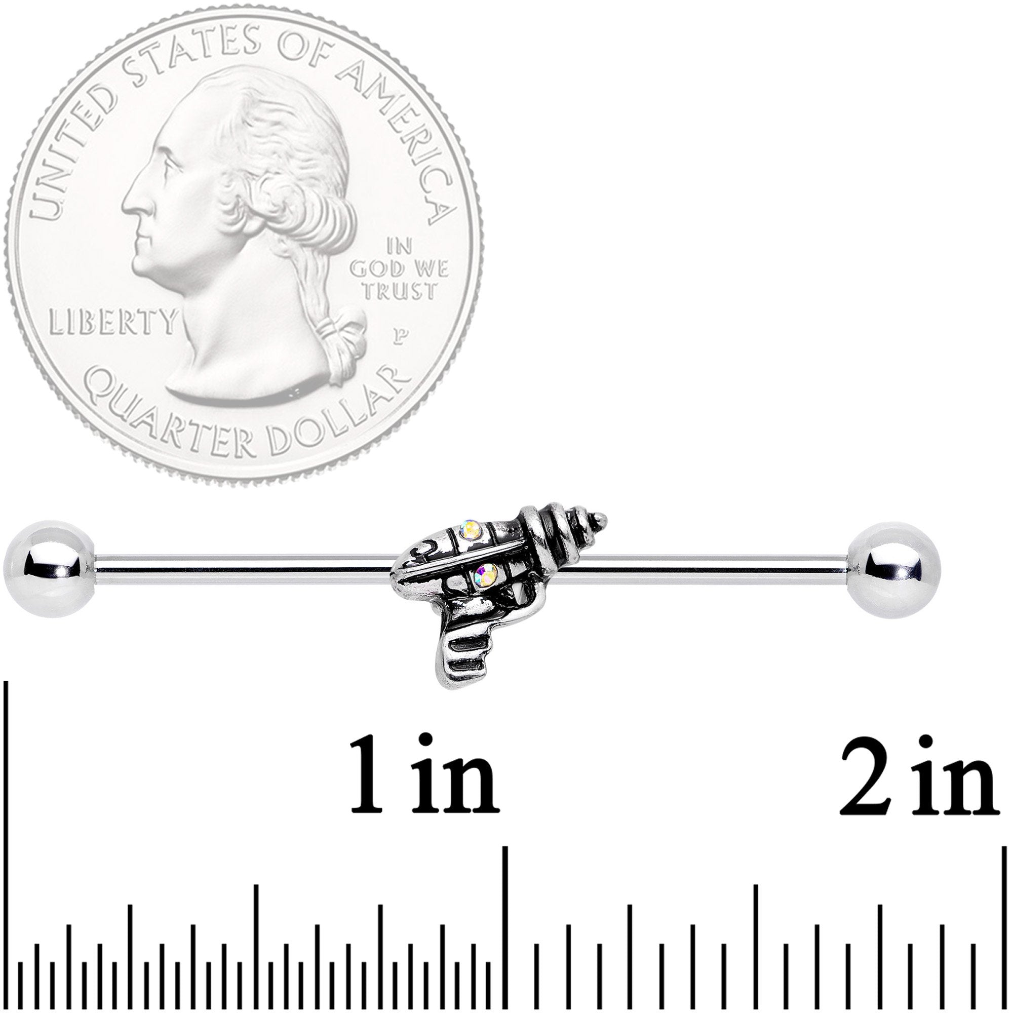 BodyCandy 14G Aurora Gem Mystery Ray Gun Industrial Barbell 38mm — detail and construction