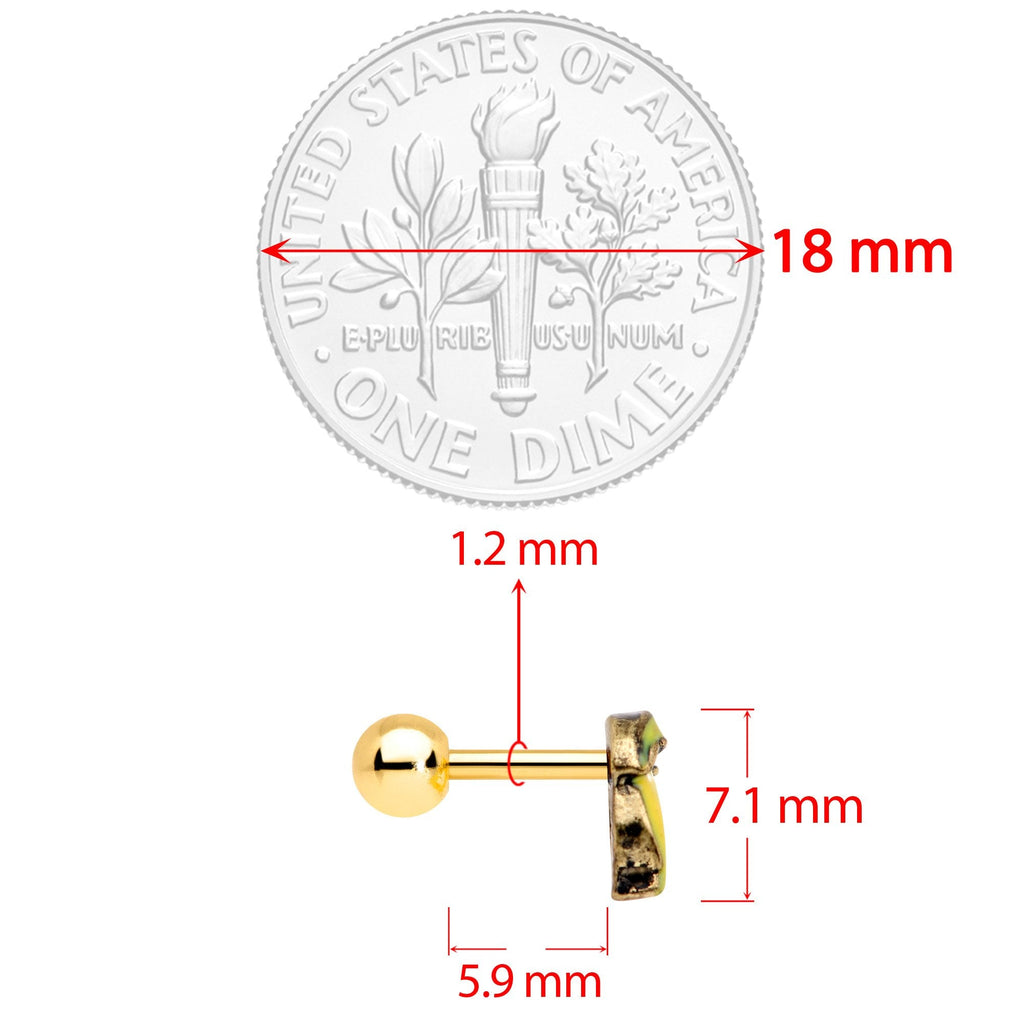 BodyCandy 16G 1/4 Gold Tone Banana Peel Gun Cartilage Tragus Earring — branding close-up