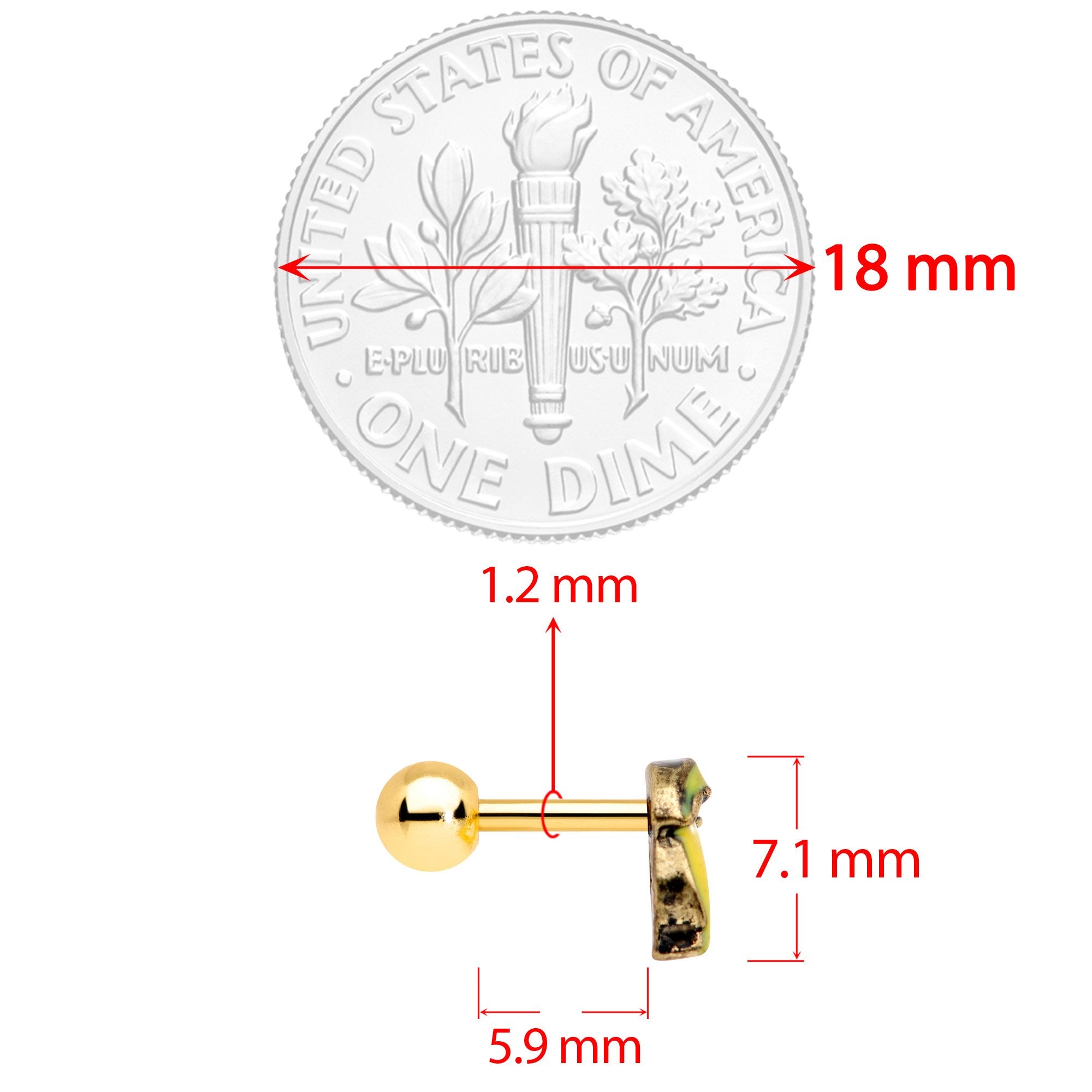 BodyCandy 16G 1/4 Gold Tone Banana Peel Gun Cartilage Tragus Earring — branding close-up