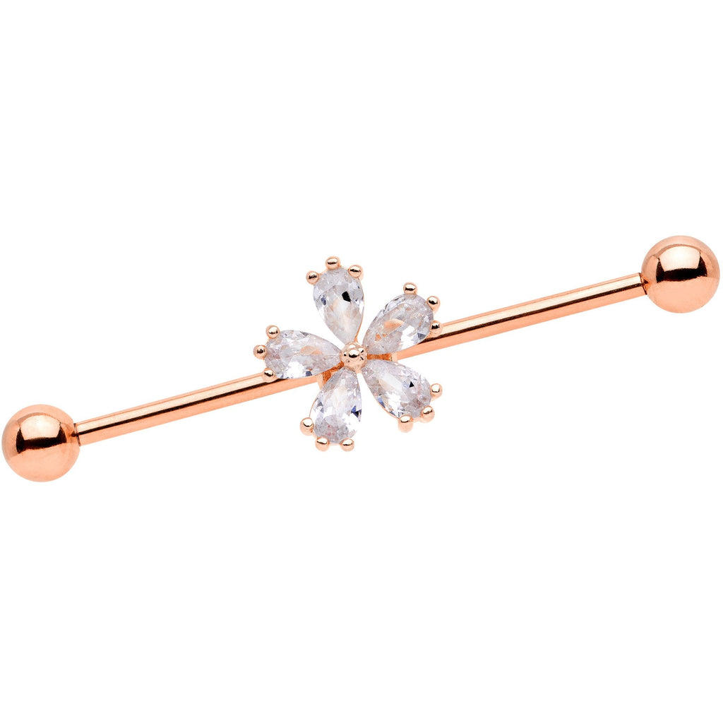 BodyCandy 14G Clear CZ Gem Rose Gold Tone Petal Industrial Barbell 38mm — main product shot