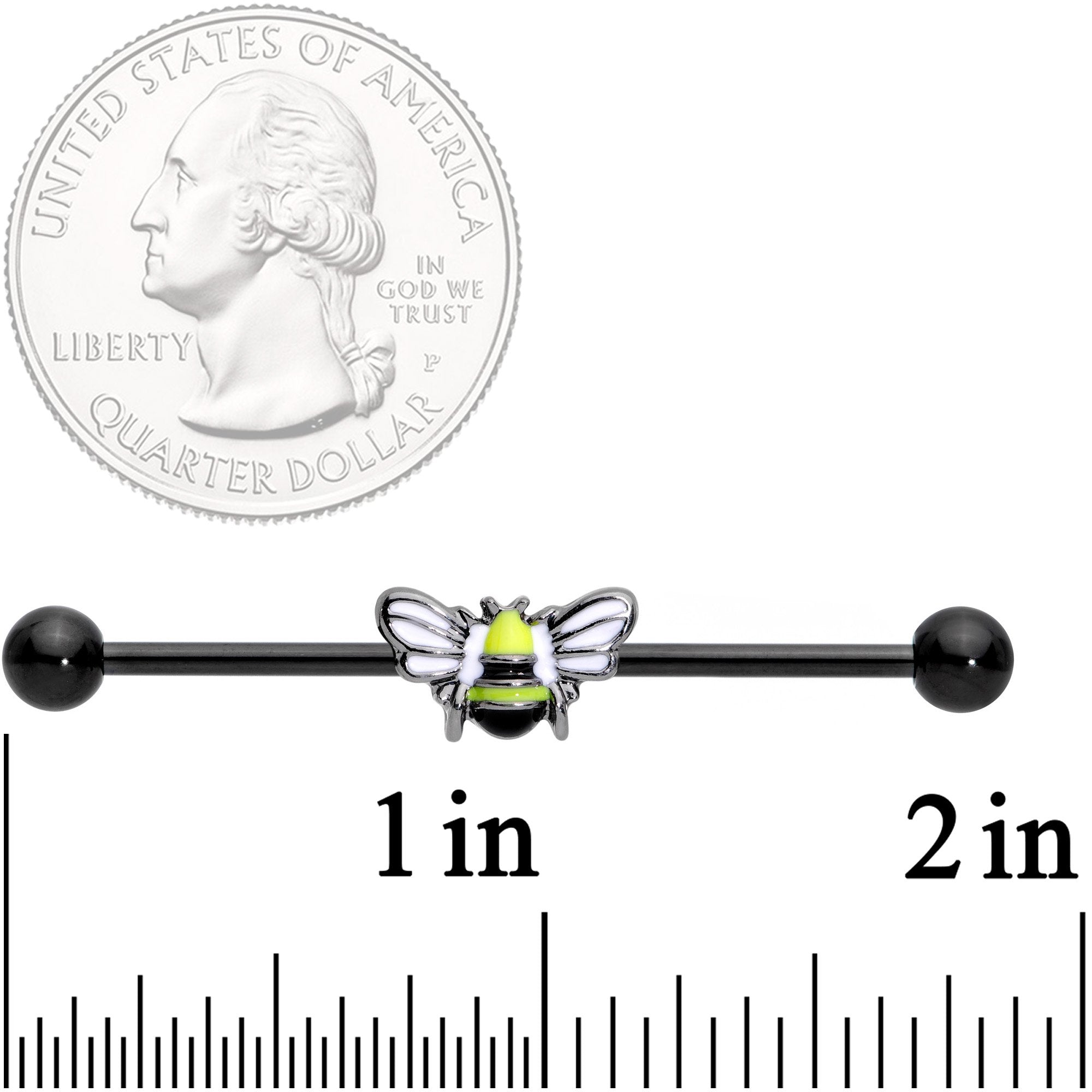 BodyCandy 14G Black Blissful Bumblebee Industrial Barbell 38mm — detail and construction