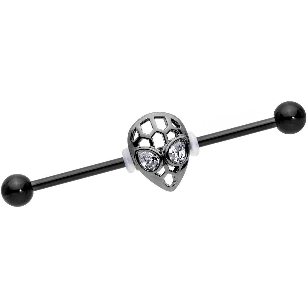 BodyCandy 14G Clear CZ Gem Black Openwork Alien Industrial Barbell 38mm — main product shot