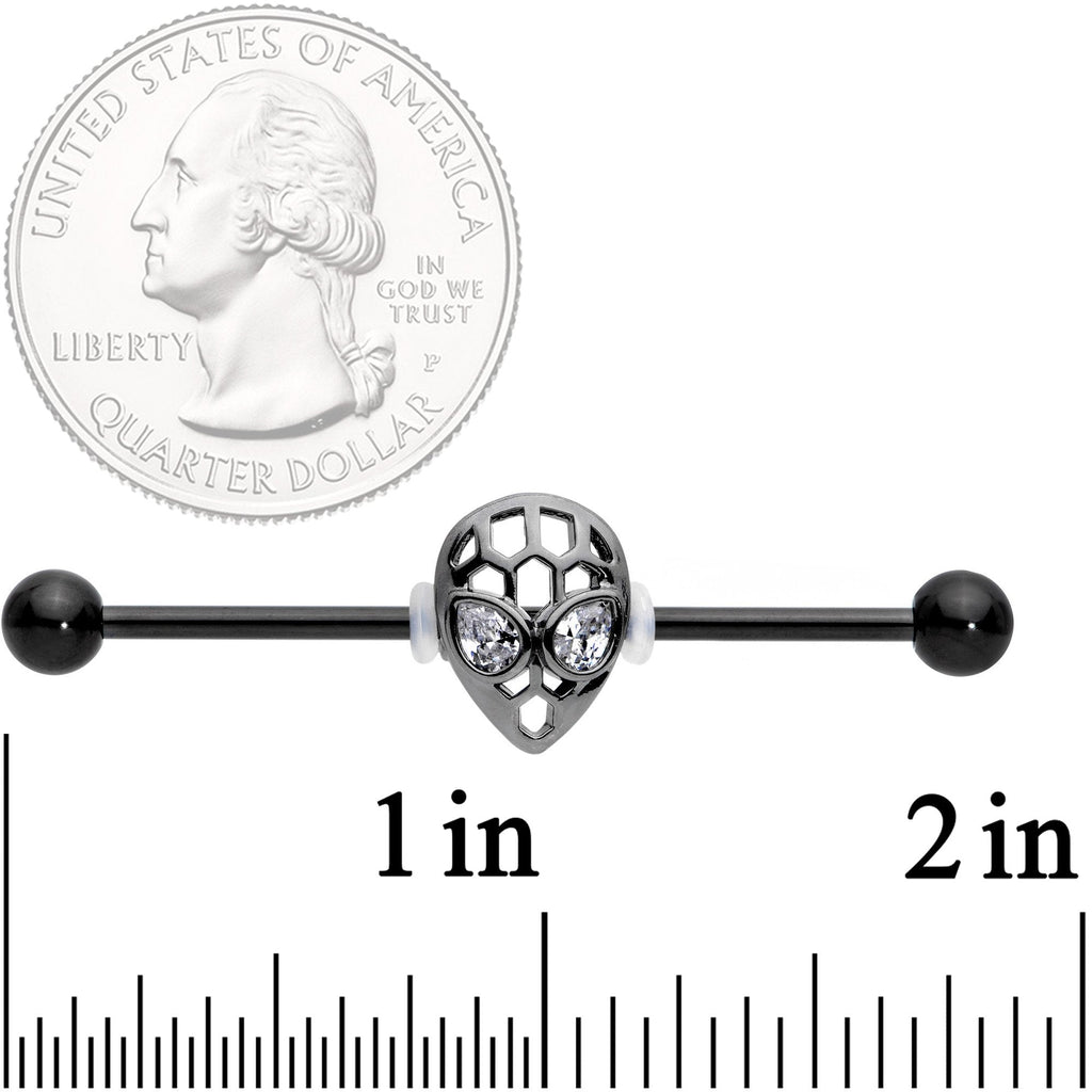 BodyCandy 14G Clear CZ Gem Black Openwork Alien Industrial Barbell 38mm — detail and construction