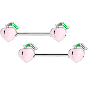 14G 9/16 Sweet Sweet Peach Barbell Nipple Ring Set