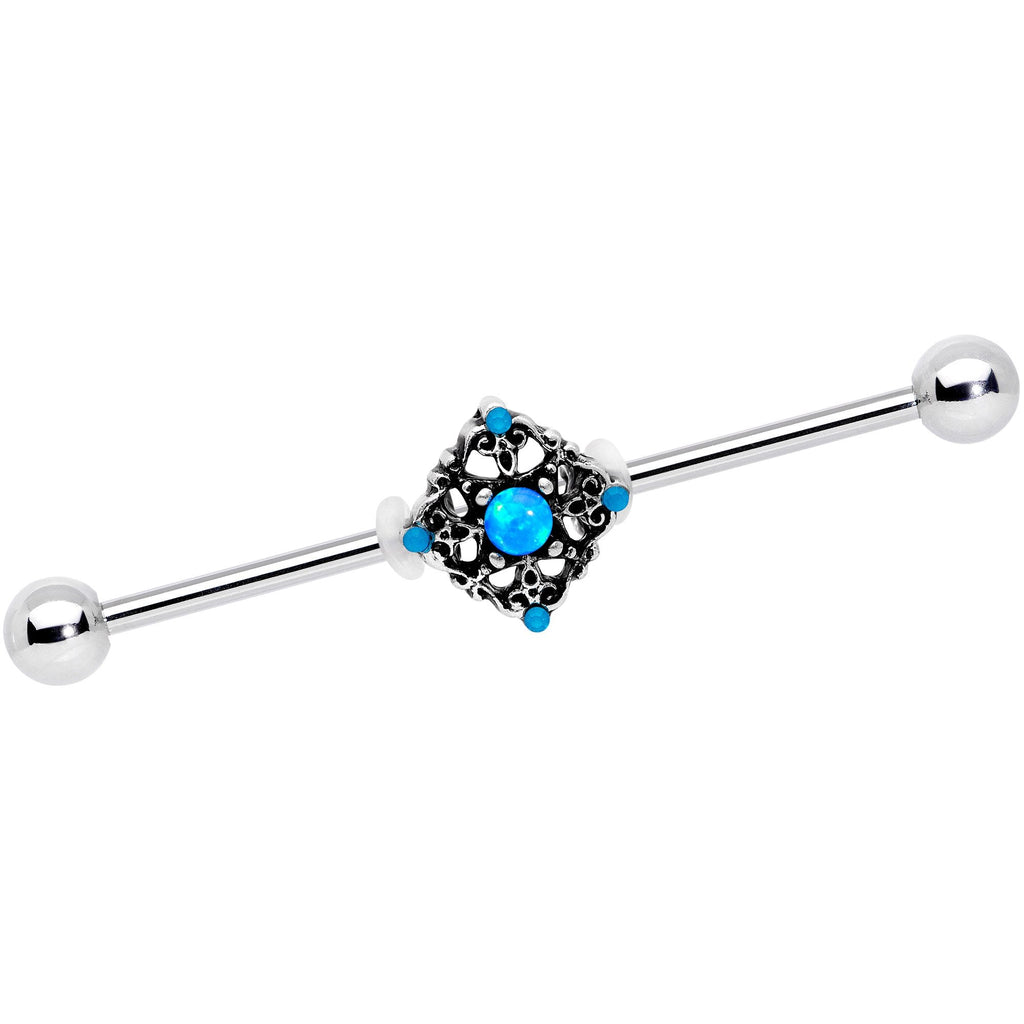 BodyCandy 14G Blue Faux Opal Rhombus Industrial Barbell 38mm — main product shot